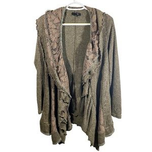 Ryu Ruffles and Lace Knit Open Front Long Cardigan M